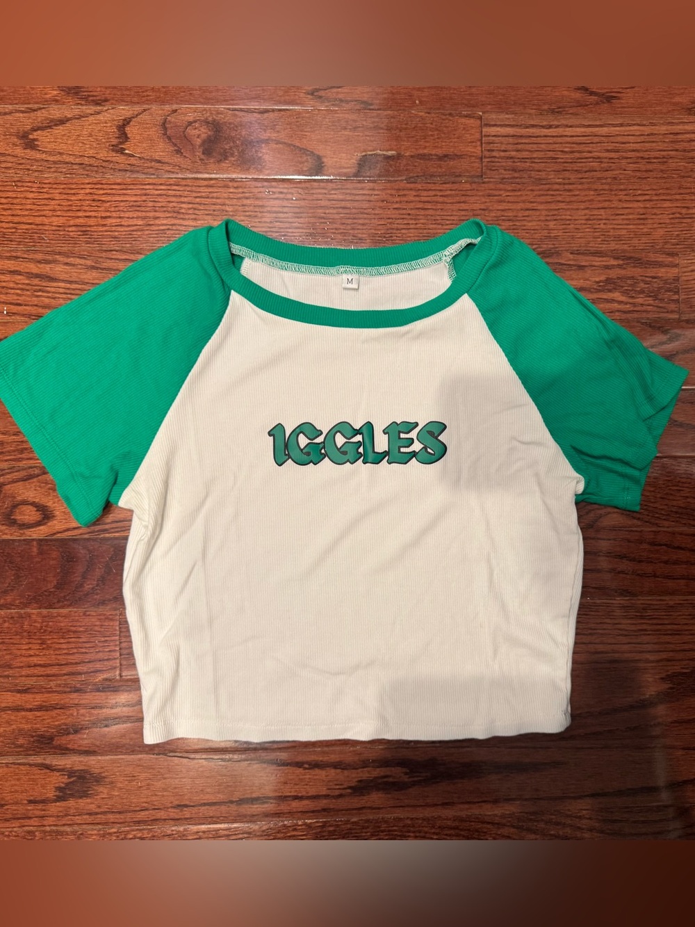 Green & White Tee with 'IGGLES' Graphic